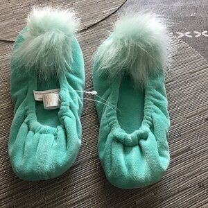 Great Pottery barn Aqua Pom Pom Ballet Slippers; Size Medium